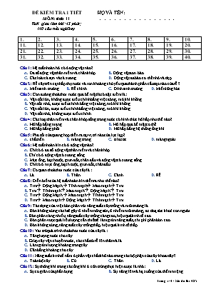 Đề kiểm tra 1 tiết môn Sinh học Lớp 11 - Mã đề 485